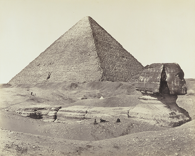 Francis Frith, photographer (English, 1822 - 1898) The Great Pyramid and the Sphinx, 1858, Albumen silver print Sheet: 39.5 x 49.1 cm (15 9/16 x 19 5/16 in.) Mount: 56 x 76 cm (22 1/16 x 29 15/16 in.) The J. Paul Getty Museum, Los Angeles. Digital image courtesy of the Getty's Open Content Program.