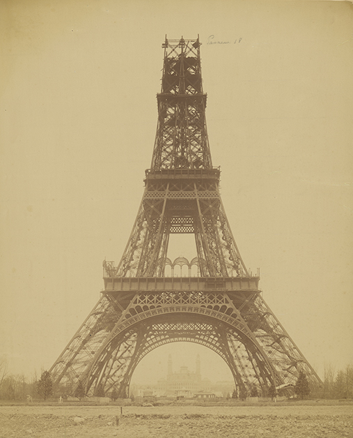Louis-Émile Durandelle, photographer (French, 1839 - 1917) The Eiffel Tower: State of the Construction, November 23, 1888, Albumen silver print Image: 43.2 x 34.6 cm (17 x 13 5/8 in.) Mount: 65 x 50 cm (25 9/16 x 19 11/16 in.) Mat: 71.1 x 55.9 cm (28 x 22 in.) The J. Paul Getty Museum, Los Angeles. Digital image courtesy of the Getty's Open Content Program.