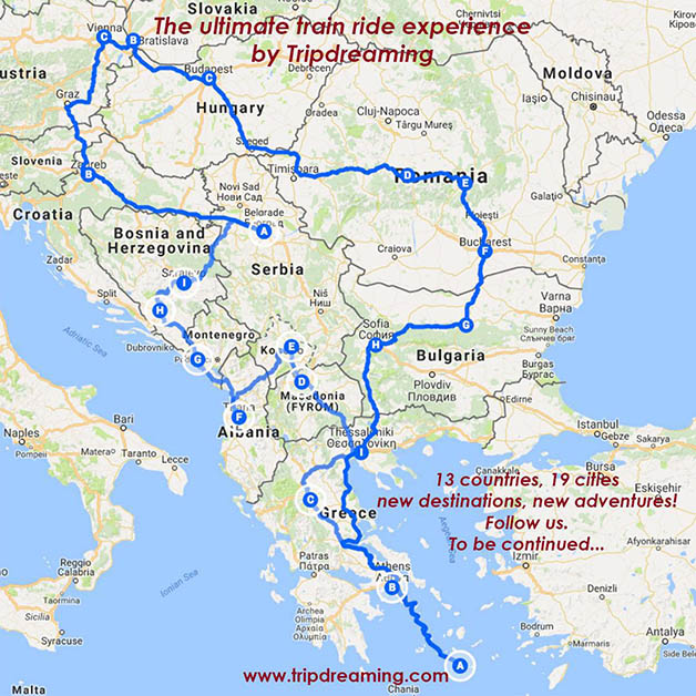 Mapa de nuestro itinerario. Todo el recorrido es en tren.